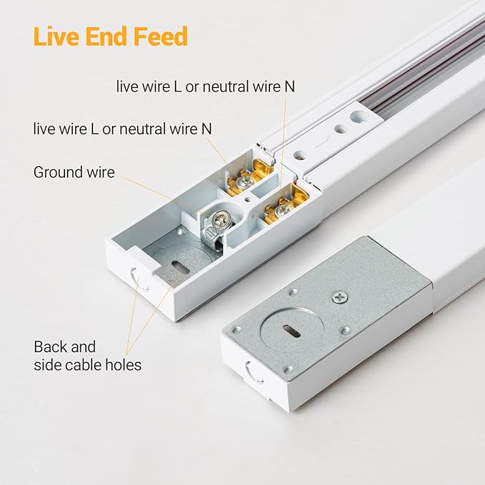 VANoopee H Track Lghting Rails 8FT H Type Track Light Rails White H Track Rail Kit, End Caps & Live End Feed Connector Included, Compatible with Single Circuit 120V H Style Track System & Track Heads