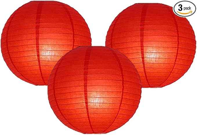 Pack Of 3 Round Paper Lanterns Lamp Wedding Birthday Party Decoration (Red, 18"/45CM)
