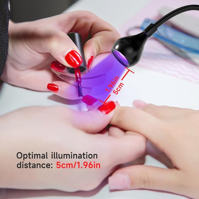 UV Nail Lamp - UV Light for Gel Nails, Flash Cure Lamp | LED Gooseneck Flash Cure Lamp for Nails, Manicure Dryer Black Light with Clamp, 365+395nm 5V 3W 4 Levels Dimming Black