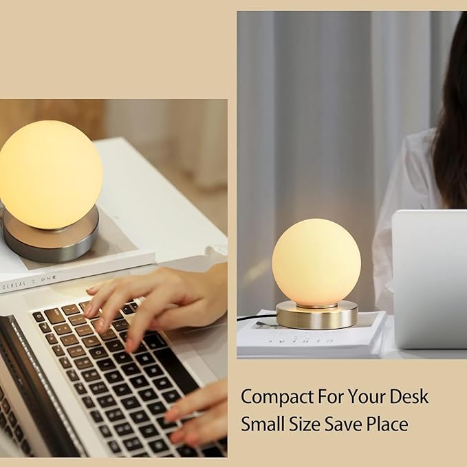 Modern Small Table Lamps,Opal Glass Bedside Table Lamp Silver | 3 Colors Dimmable Gold Desk Lamp,for Bedroom Living Room Nightstand,Simple Design