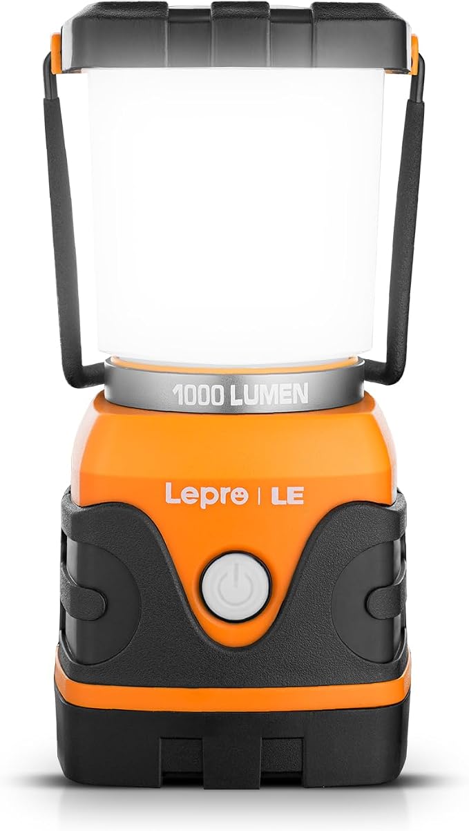 Lepro 1000LM Battery Powered LED Camping Lantern with 4 Light Modes, Orange | Waterproof Tent Light, Camping Essentials, Lantern Flashlight for Camping, Emergency Light, Power Outages, Not Rechargeable