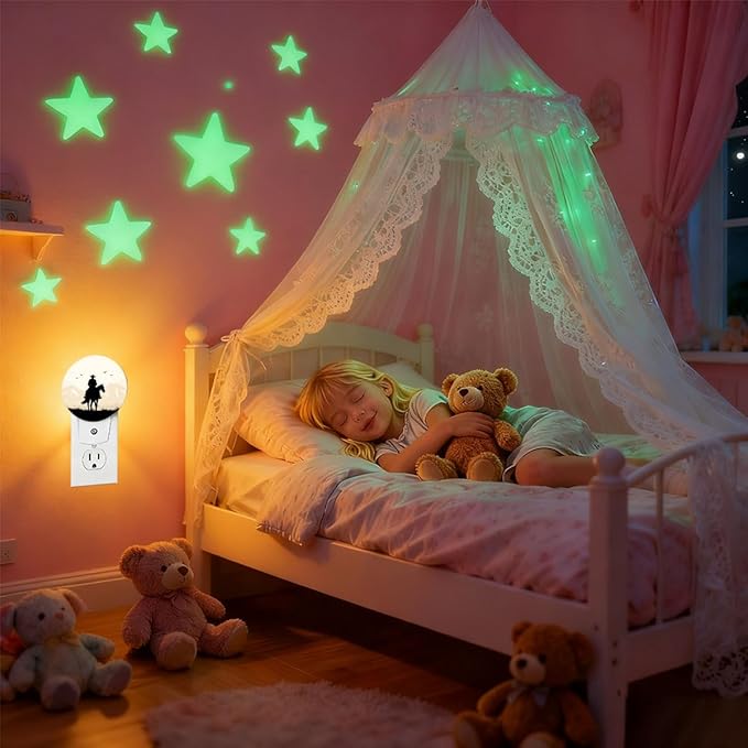 Plug-in Cowboy on Horseback Night Light Vintage Western Scene Night Lights Plug into Wall with Auto on/Off Sensor, 0.5W LED Nightlight for Bedroom Bathroom Kitchen Hallway