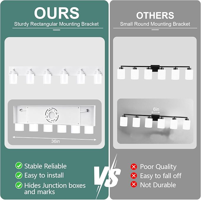 IZORRO Bathroom Vanity Light Fixture, 6-Light 46 Inch White Bathroom Light Fixtures Over Mirror, with White Glass Shade, Modern Farmhouse Vanity Lights, Rustic Restroom Lighting Fixtures