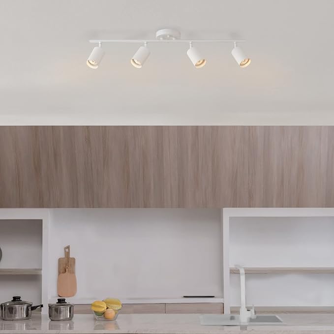 Globe Electric 57011 4-Light Track Lighting, Matte White Finish, Adjustable Cylindrical Heads, GU10 Base, Dimmable, Modern Low-Profile Design