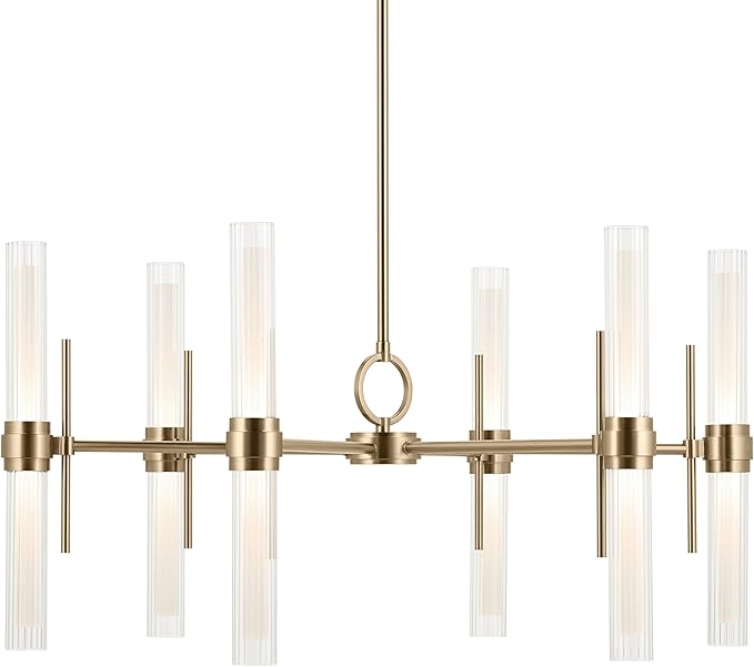 Kichler Riven LED 12-Light Chandelier with Clear Fluted Glass in Champagne Bronze, Sloped Ceiling Compatible, for Kitchen or Dining Room (17" x 33"), 52752CPZLED