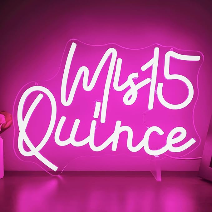 Mis Quince Neon Sign for Wall Decor Dimmable Mis 15 Quinceanera Neon Sign for Room Led Signs for Bedroom Neon Light Signs Light Up Sign for Christmas Birthday Party Gift for Lover