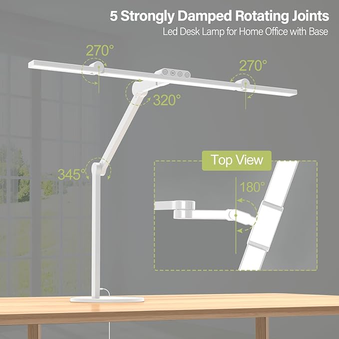 Led Desk Lamp with Atmosphere Lighting, Rotatable Tall Architect Desk Lamp for Home Office with Swing Arm, 24W Bright Auto Dimming Adjustable Computer Light with Base for Table