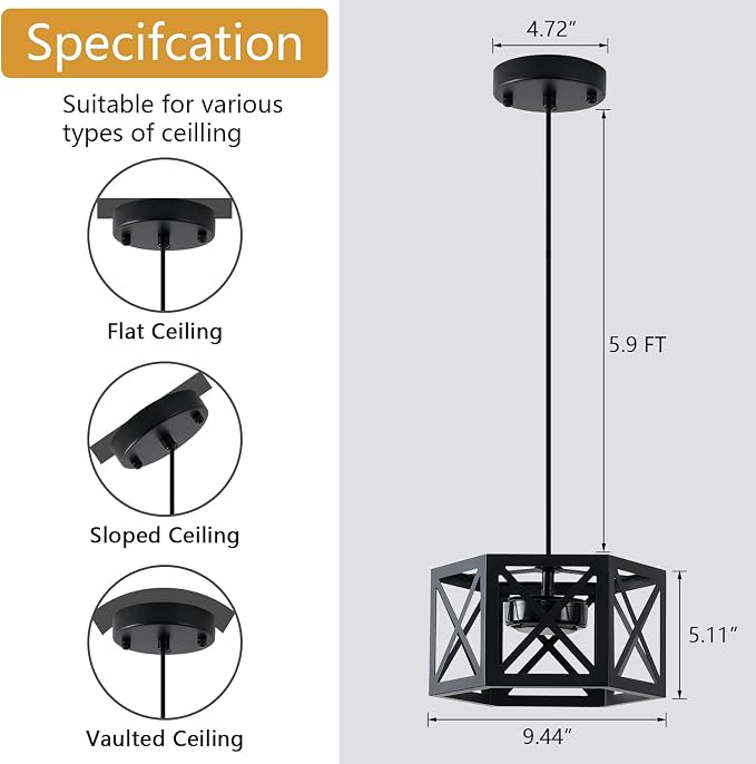 XSDeTu 2 Pack Rechargeable Battery Operated Pendant Lights, Modern Farmhouse Battery Powered Hanging Light, 3 Colors Dimmable Metal Ceiling Lights, Adjustable Black Pendant Lighting for Kitchen island