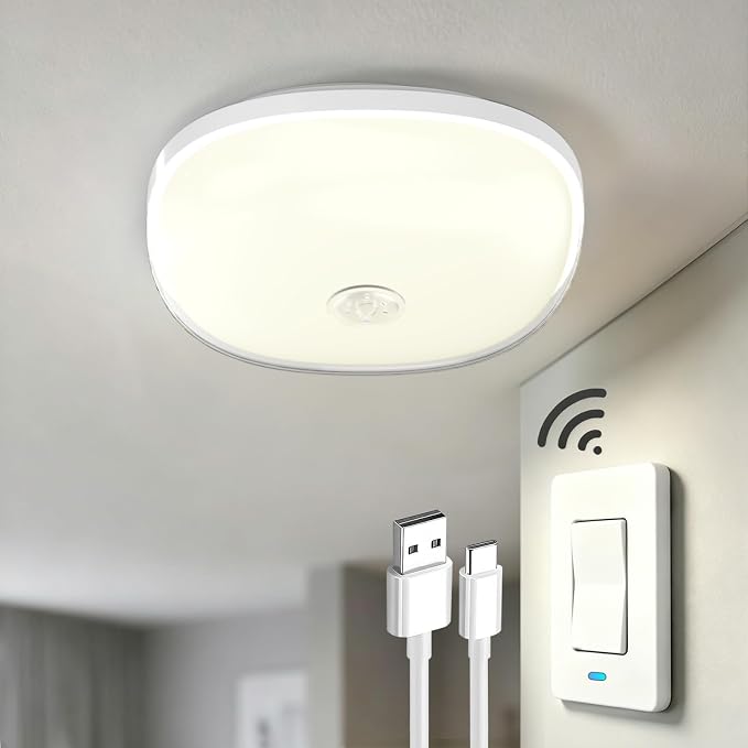 Rechargeable Ceiling Light with Switch, Wireless Closet Lights, Multicolor | No More Motion Sensor Guesswork – You Decide Every ON/OFF