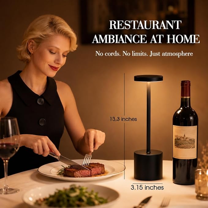 AUDLES Cordless Table Lamp, 5000mAh Rechargeable Lamp with Touch Control & Stepless Dimming, 3 Light Modes, IP54 Waterproof Portable Light for Dining Table, Patio, Bathroom, Power Outage (Black)