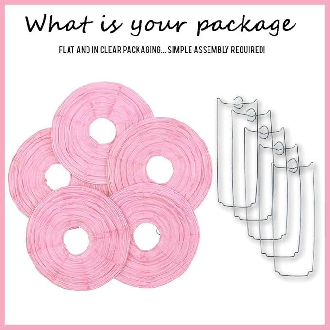 8"10"12" Pink Paper Lanterns Chinese Lanterns Graduation Decorations Mulan Birthday Party Decorations Home Decor(Set of 5,10", Pink)