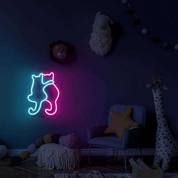 Kathfly Cat Neon Signs LED Neon Light Sign Lights Decor Animal USB Operated Decorative for Wall Art Decor Party Wedding Birthday Kids Girls Room Party Bar Background Decoration(Cute Cat)