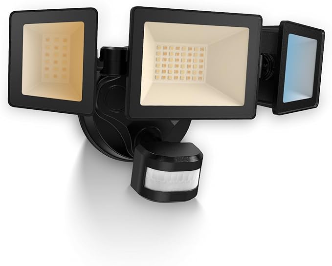 ALUSSO Motion Sensor Outdoor Lights Hardwired(Not Solar),40W 4500LM Flood Lights Outdoor 120V,3 Modes(Dusk to Dawn/Auto/On Time), 3CCT 3000K/4000K/6500K Security Light for Garage Yard Porch,Black,ETL