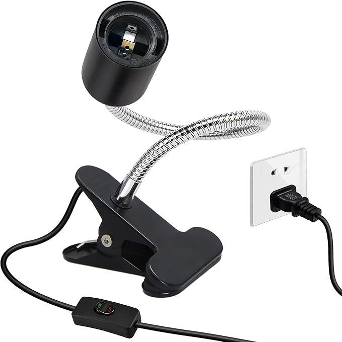 Clip-on E26/E27 Clamp Light Socket with 220 CM Cable, 360 Rotatable Flexible Desk Lamp, 9MM & 350MM Thickened Lengthened Gooseneck, Metal Base, for Bedside