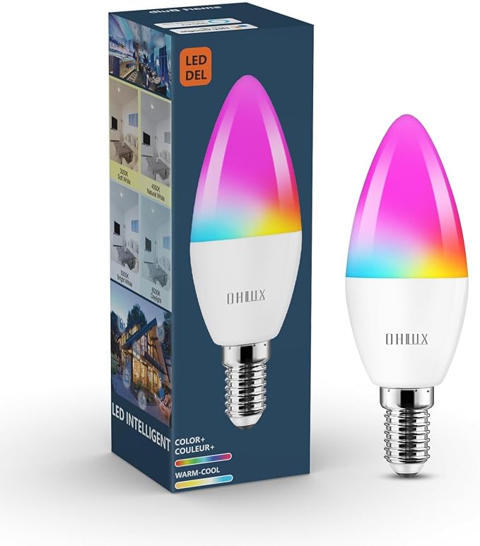 OHLUX E12 Led Bulb, Smart Candelabra Led Light Bulbs 5W 40 Watt Equivalent, Color Changing Light Bulb RGB Compatible with Alexa Google Home, Candle Small Bulbs with Voice Control, 1 Pack