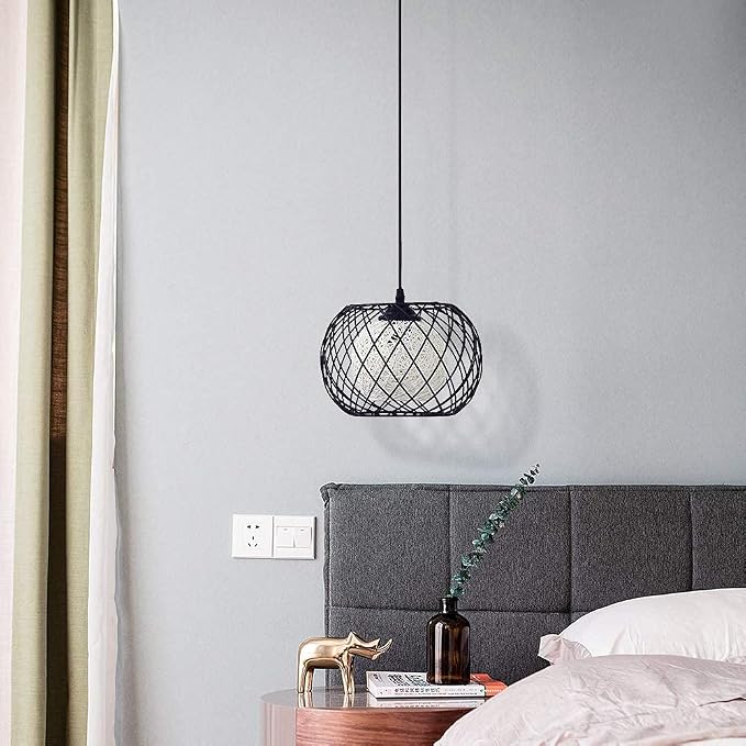 Modern Pendant Hanging Light Industrial-Light Fixture Rustic Ceiling, Metal Cage Hanging Lamps Vintage Industrial Chandelier Black for Bedroom,Kitchen Island,Hallway,Entryway,Garage,Bathroom.