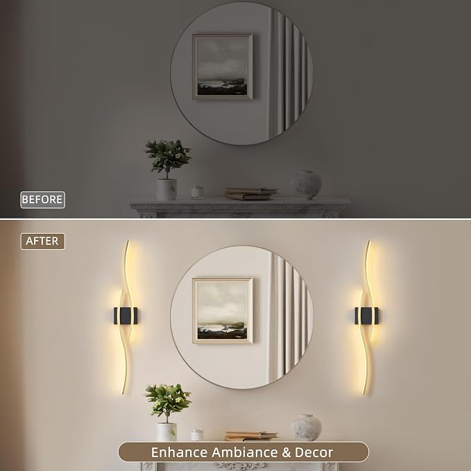 Battery Operated Wall Sconces Set of 2, Dimmable Modern LED Rechargeable Wall Light with Remote Control, Wall Decor for Living Room, Hallway, Quick Install, No Electrician Required 23.6 Inch
