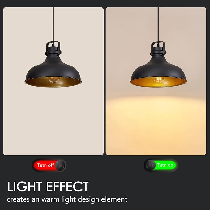Black Farmhouse Pendant Lights Kitchen Island Fixtures | ETL Certificate,Industrial Adjustable Height Vintage Dome Hanging Light Fixtures for Barn,Dining Room 2 Pack