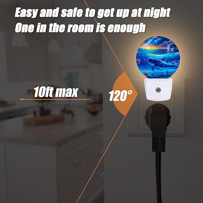 Blue Dolphins Night Light,Cool Ocean Nightlight Plug into Wall LED Lamp Auto Sensor Dusk to Dawn for Bedrooms/Kitchens/Toilets/Corridors,Energy-Saving
