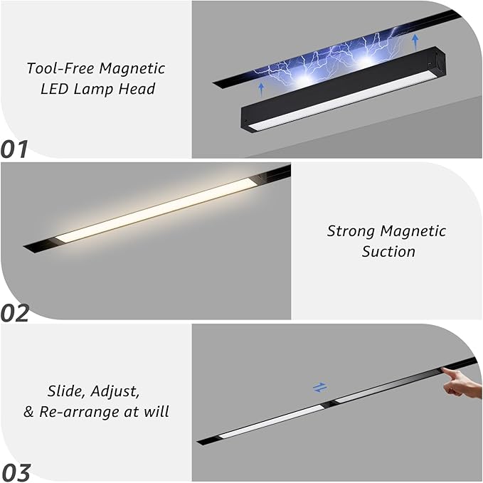 SCON 15W Adjustable CCT Linear LED Flood Light Lamp Head 4-Pack, 24V Magnetic Track Head, 3000K-5000K for Recessed/Ceiling Track Lighting Systems, Track Lighting Fixture for Kitchen Living Room Office