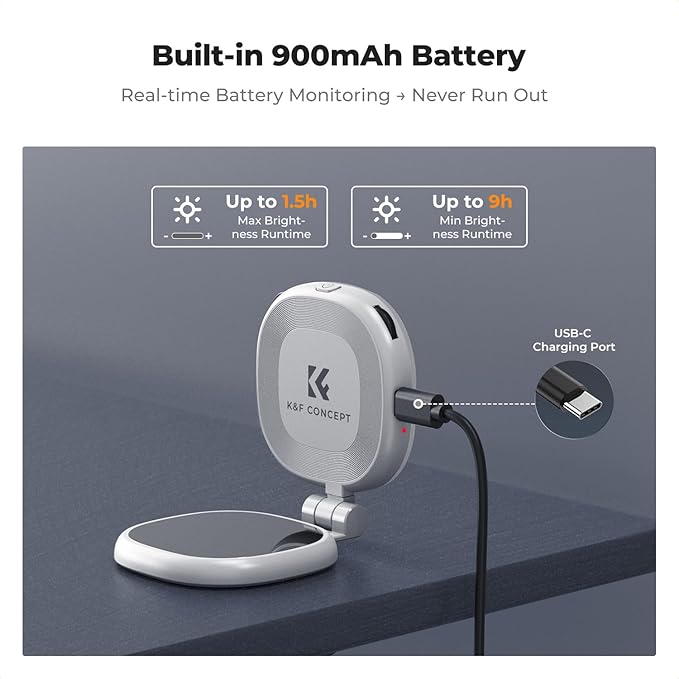 K&F CONCEPT Magnetic Selfie Light with 360°Rotation & Mirror, CRI95+ Foldable Phone Ring Light Compatible with iPhone Magsafe/Android, Portable LED Fill Light for Photography/Vlogging