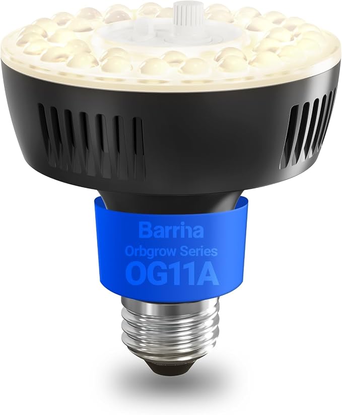 Barrina OG11A Grow Light Bulbs for Indoor Plant, 4000K 11W, 1 Pack, Black | Integrated Dimming & Timing, E26 Plant Light Bulb, Full Spectrum, High PPFD for Seeds and Greens