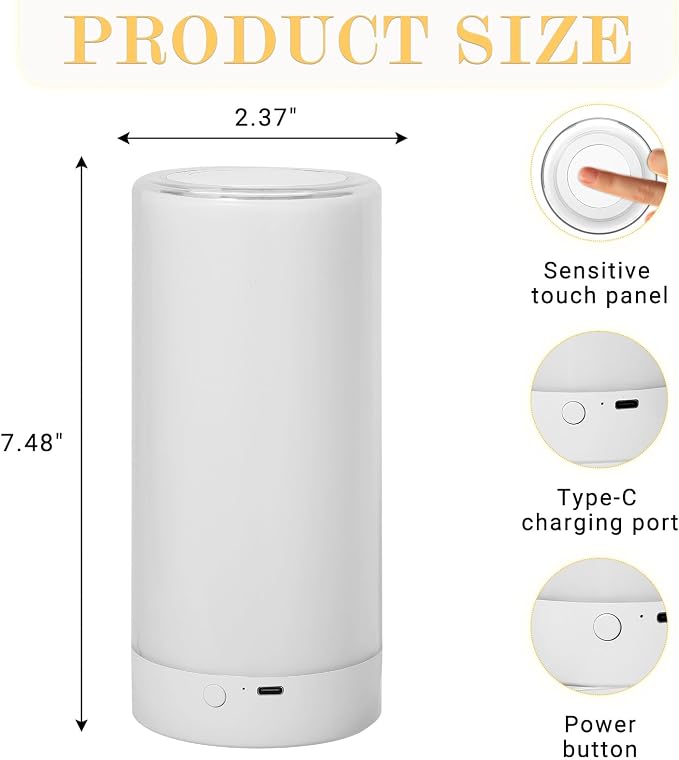 UNIFUN Table Lamp, Touch Sensor Bedside Lamps, Dimmable Warm White Light & Color Changing RGB for Kids Room, Bedroom, Living Room, Holiday Use
