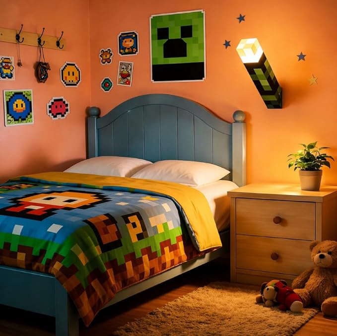 Lethologica 7 Color Pixel Torch Night Light, Brown | Rechargeable, Wall Mount & Portable, USB-C, Bedside/Table Lamp for Kids Room Decor