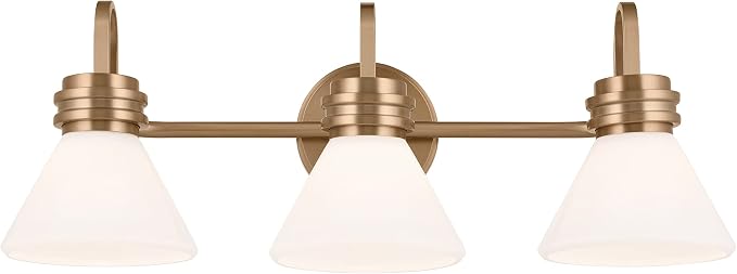 Kichler Farum 3-Light Bathroom Vanity Light, Champagne Bronze | Modern vanity light with opal glass for bathroom mirrors (26" x 9.5"), 55155CPZ