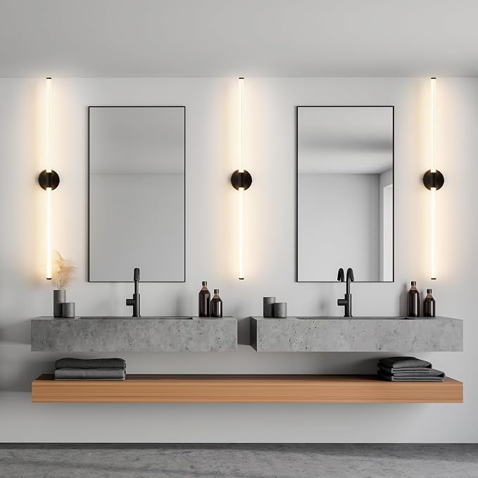 Bathroom Vanity Lights 47" Long LED Vanity Light Bar Black | 360° Bright Bathroom Lights, Dimmable Vanity Light, Hardwired Wall Light 3000K Warm White for Mirror