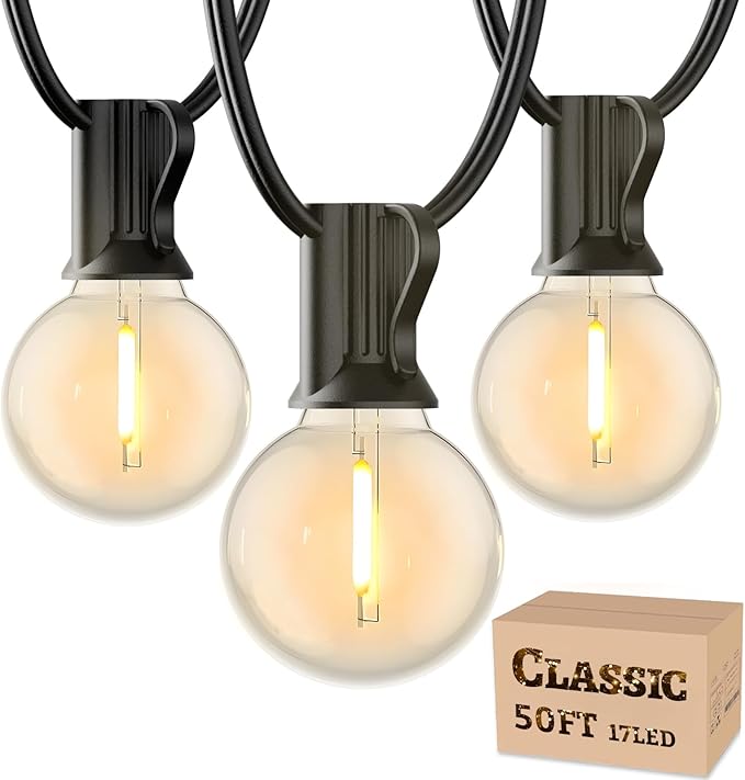 RTTY Outdoor String Lights 50ft, G40 Led Patio Globe Lights with 18pcs Plastic Bulbs, Shatterproof Waterproof Connectable Hanging for Porch Cafe Bistro Backyard Gazebo Balcony Deck Party