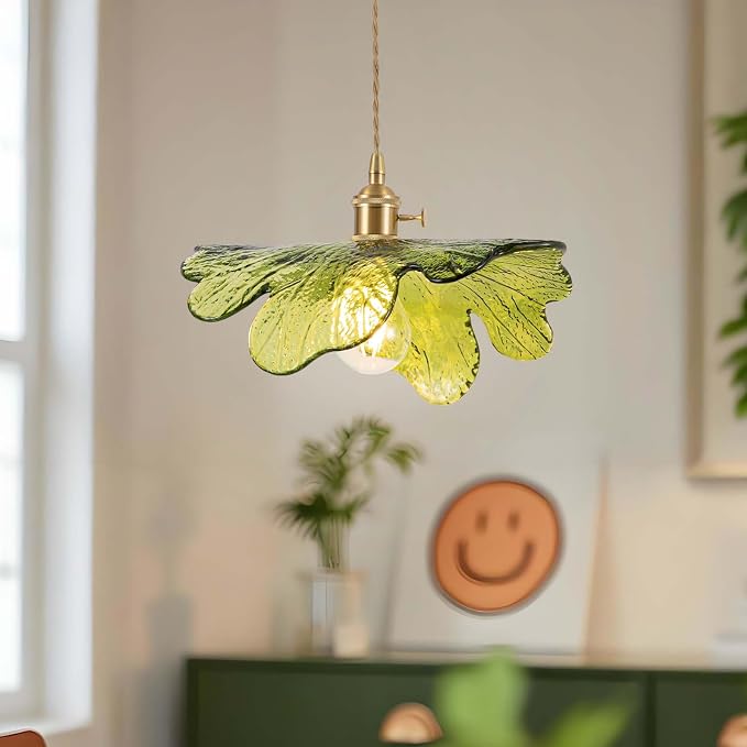 Plug in Pendant Light Fixtures,Hanging Light Fixture 12.9in Green Glass Pendant Light,E26 Pendant Lighting for Kitchen Island, Bedroom, Dining Room, Living Room