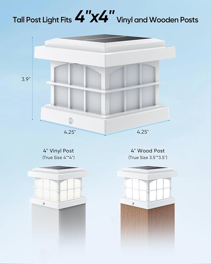 PARTPHONER RGBCW Solar Post Cap Lights 12-Pack, 9 Colors 3 Modes Fence Cap Lights, Bright Solar Outdoor Waterproof LED Deck Lighting for Fence Garden Deck Patio Porch Decor 4x4 Vinyl/Wood, White
