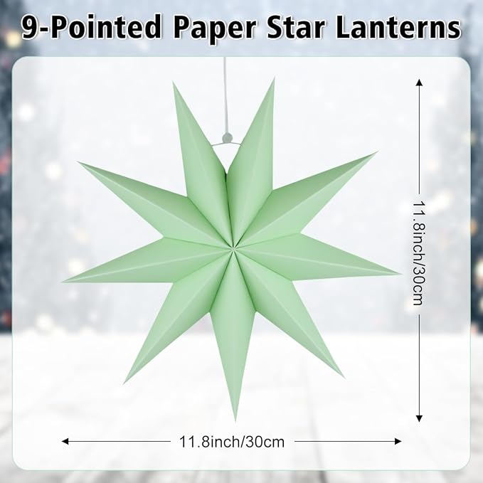 5Pack 9-Pointed Paper Star Lantern 11.8 inch Hanging Paper Lampshade for Winter Wonderland Xmas Day Decoration Wedding Birthday Party Home Decor (Multi-Colored)