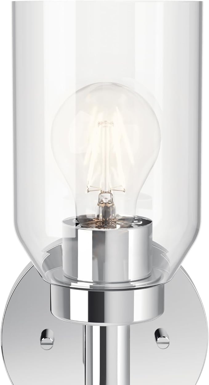 Kichler Madden 1-Light Bathroom Wall Light, Chrome | Modern wall light with clear glass for bathrooms and hallways (14.75" x 5" x 5.25"), 55183CH