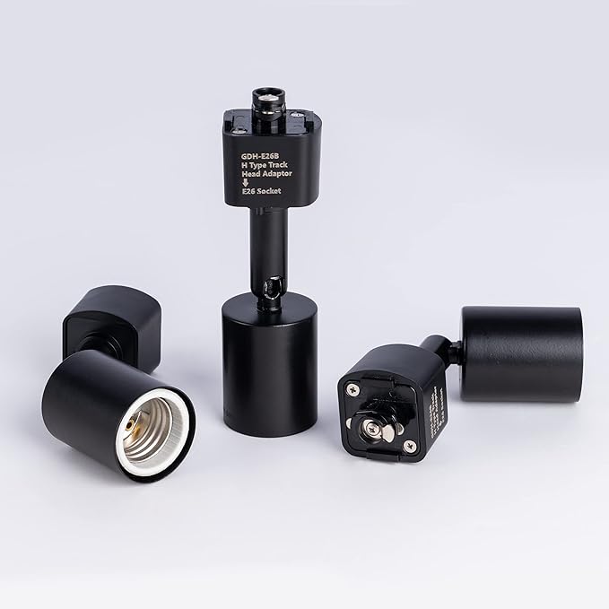 mirrea H Type Track Lighting Head to E26 Medium Screw Base Adapter Light Direction Adjustable Pack of 6 (Black)