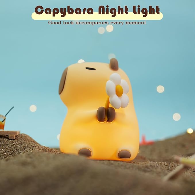 Night Light for Kids, 7 Colors Capybara Silicone Nightlight with Timer, Rechargeable Nursery Night Light, LED Bedside Nightlamp, Dimmable Cute Animal Night Lamp for Kids Boys Girls Toddler (Daisy)