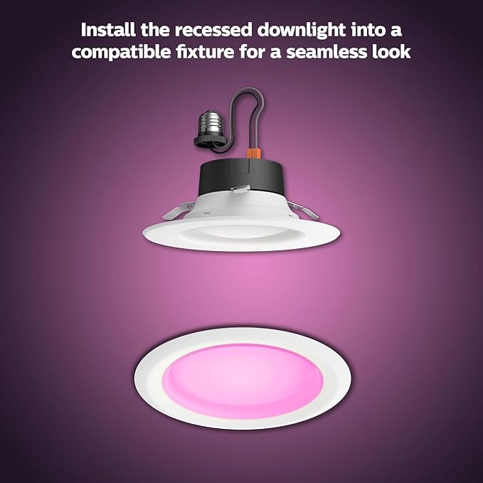 Philips Hue Smart Retrofit Recessed 5/6" LED Downlight 4 Pack, White and Color Ambiance Color-Changing Light, 1100LM, Control with Hue App, Compatible with Alexa, Google Assistant and Apple HomeKit