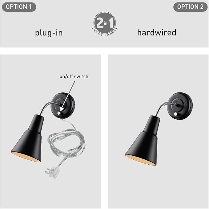 Globe Electric 65312 Ramezay Gooseneck Sconce, Matte Black (Pack of 2)