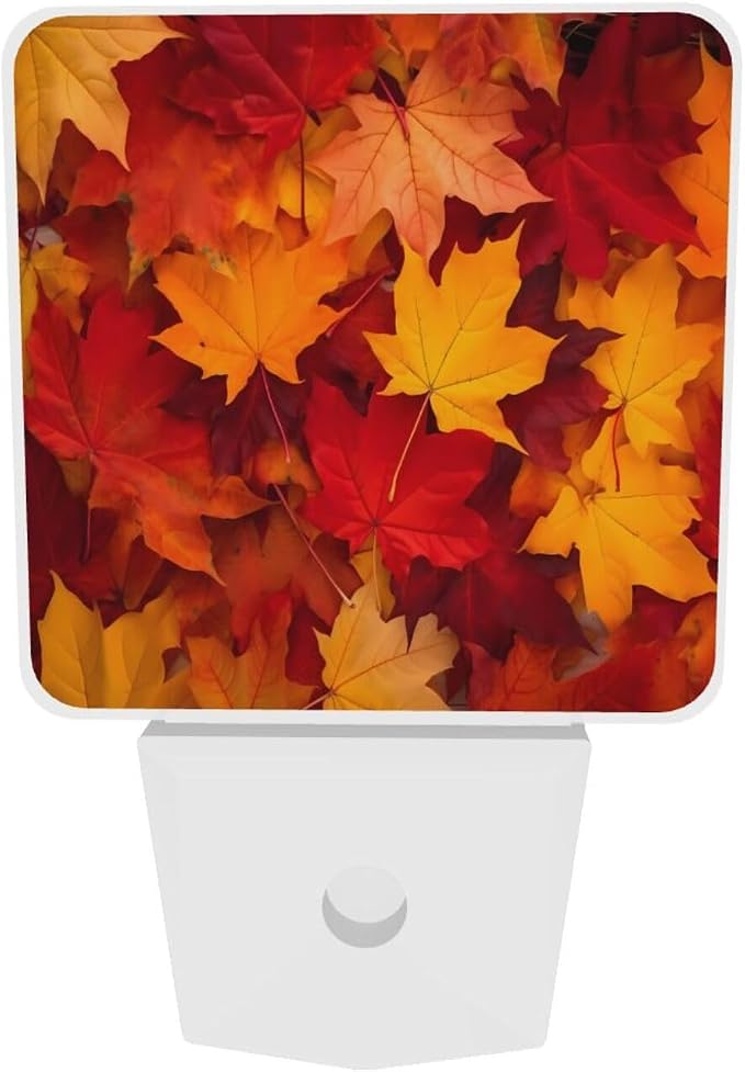 Autumn Leaves Fall LED Plug-in Night Light 2-Pack, Auto Sensor Nightlights Set of 2 for Bedroom Bathroom