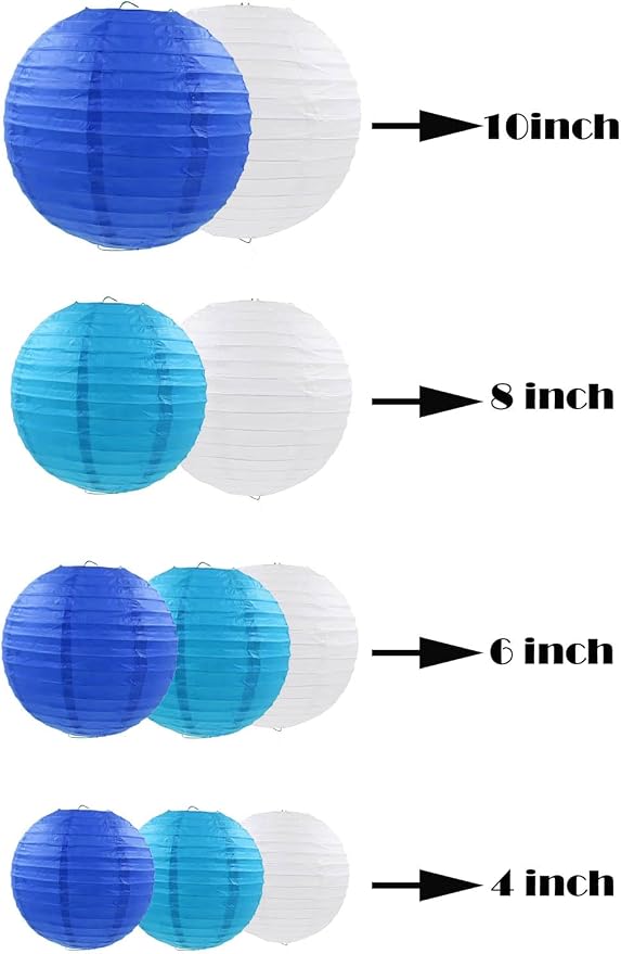 ZOOYOO 10pcs Paper Lanterns,Blue Round Hanging Paper Lanterns Decorations for Wedding,Graduation,Gender Reveal,Anniversary,Home,Birthday Party,Graden Decor