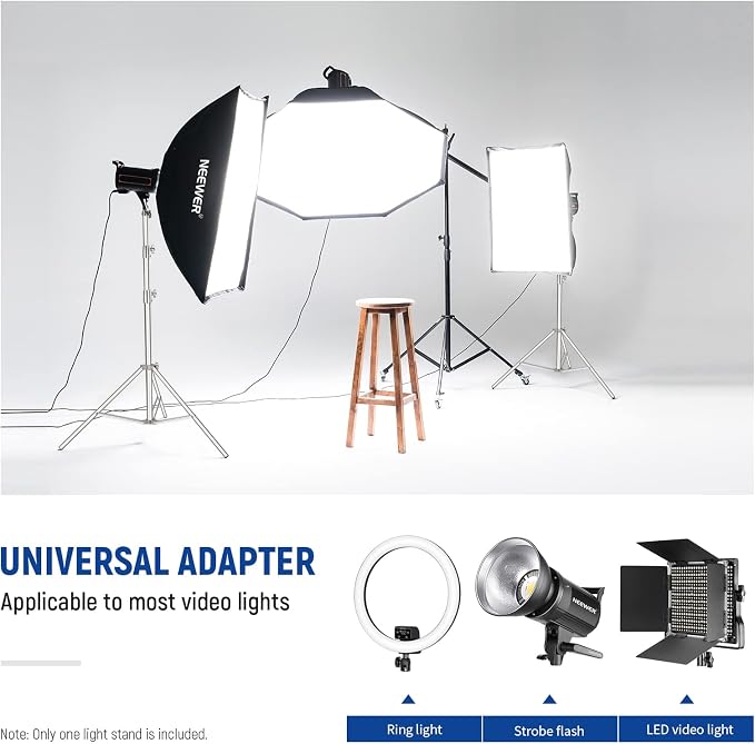 NEEWER 9.2ft/2.8m Stainless Steel Light Stand, Spring Cushioned Heavy Duty Photography Tripod Stand with 1/4” to 3/8” Universal Screw Adapter for Strobe,LED Video Light,Ring Light,Monolight, Softbox