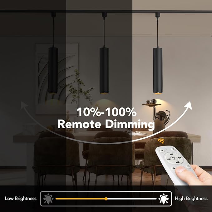 Remote Control H Track Pendant Lights with Adjustable Cord, H Type Track Lighting LED Pendants Lights Fixtures, 15°-60° Zoomable 2700K-6000K, Dimmable CRI97+ 10W 1000LM, Black (6 Pack)