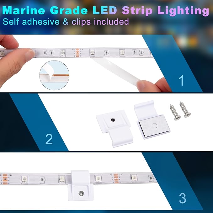 50FT Boat Lights LED Waterproof, 12V Marine Light Strip for Boat, RGB Marine LED Strip 12V with App & Remote for Pontoon Interior and Exterior, Night Fishing Lighting for Jon, Yacht, Kayak, Deck