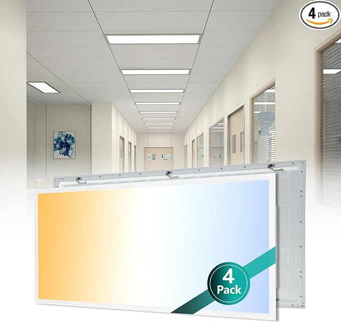 2x4 LED Flat Panel Light for Drop Ceiling 4 Pack | 6600LM, 0-10V Dimmable, 40W/50W/60W Selectable, 4CCT 3000K/4000K/5000K/6000K, ETL Listed, 100-277V