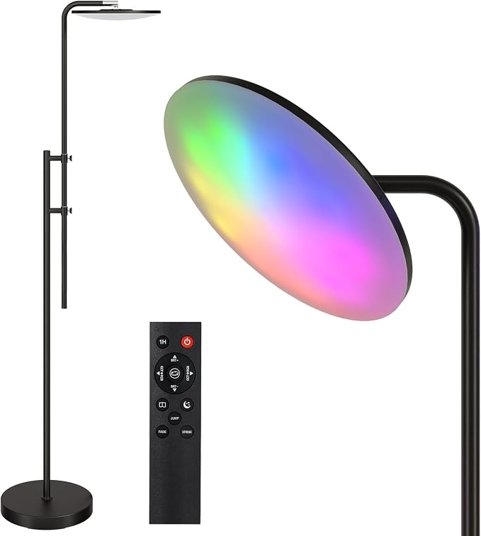 SUNMORY RGB Floor Lamps for Living Room, Bright Tall Standing LED Lamp | 32W/3000LM, Remote Control, Adjustable Height, Rotating Head, Modern Dimmable Torchiere Corner Light for Gaming Room Bedroom