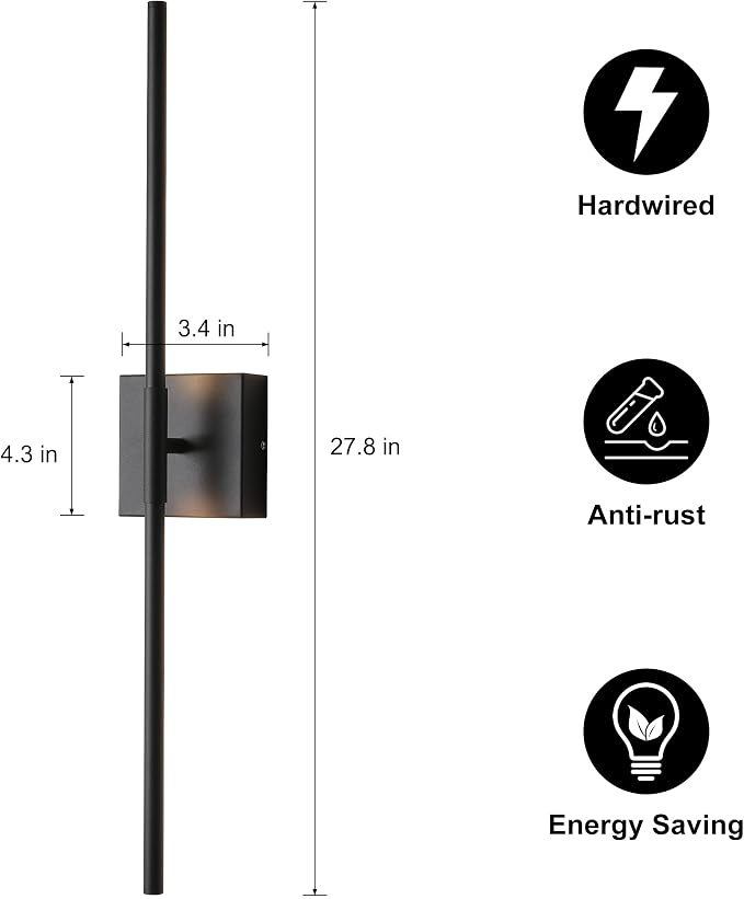 KUZZULL Wall Sconces Set of Two Matte Black Wall Light Fixtures Wall Lamp with Led 3000K 12W Sconces Wall Lighting Wall Lights Sconces Wall Decor Set of 2 Black Wall Sconce Wall Lamps for Bedrooms