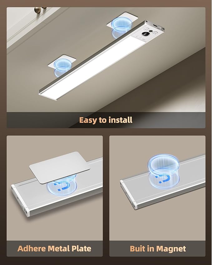 EZVALO 4-Pack Under Cabinet Lights, 2400mAh Rechargeable Motion Sensor Light Indoor, Wireless Closet Lights Battery Operated, with 3 Color Temps, Dimmable, Magnetic, for Kitchen, Stair, Pantry(8inch)