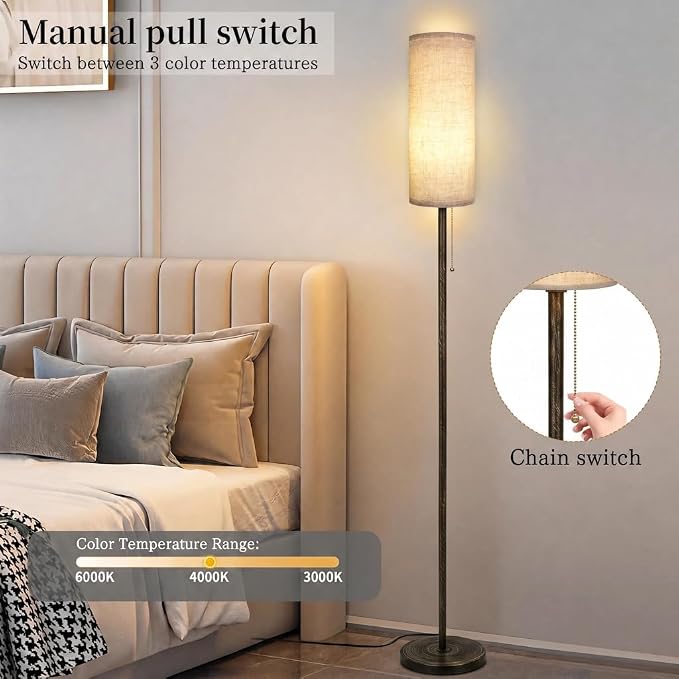 Ldeco Floor Lamp for Living Room Modern Standing Lamps with Lampshade Minimalist Tall Lamp with Switch Ajustable Color for Bedroom Reading LED Bulb Included Gold Black Brushed Body+Beige Shade