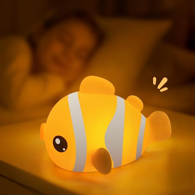 Clownfish Night Light, Rechargeable Silicone Touch Lamp, 3 Levels